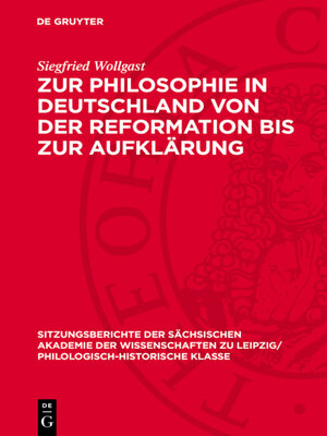 cover image of Zur Philosophie in Deutschland von der Reformation bis zur Aufklärung